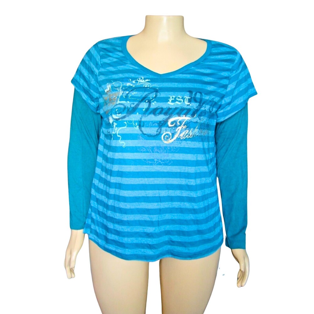 Venezia T-Shirt Women's 22/24 Fake Two Piece Teal Blue Royale Graphic Tee
